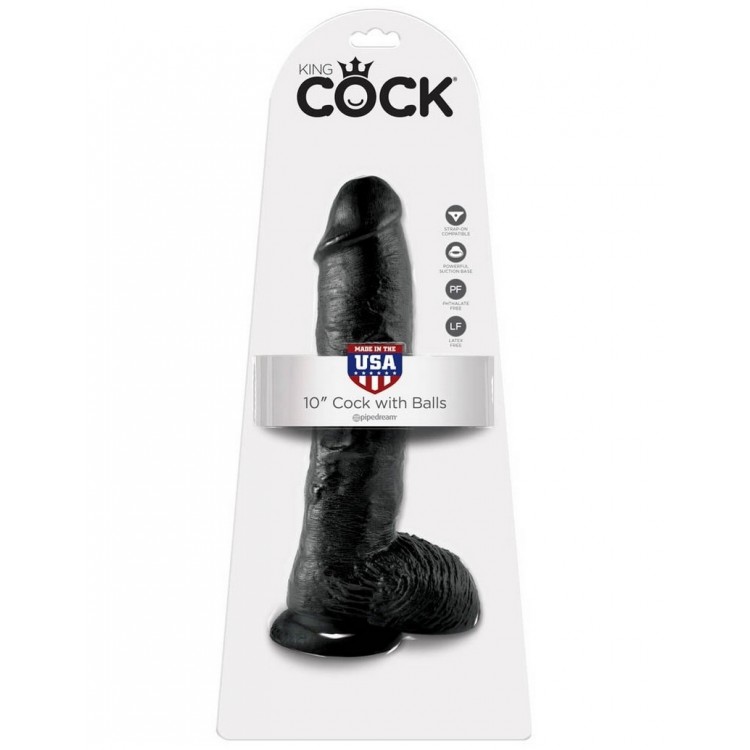 Dildo cu testicule King Cock negru 25.4cm / ambalaj