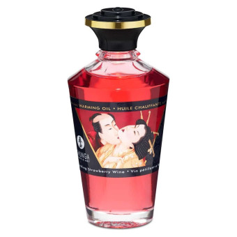 Ulei masaj cu efect de incalzire Shunga cu aroma de capsuni 100 ml | xtoys.ro
