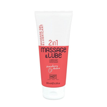 Lubrifiant si ulei de masaj 2 in 1 Hot cu aroma de capsuni 200 ml | xtoys.ro