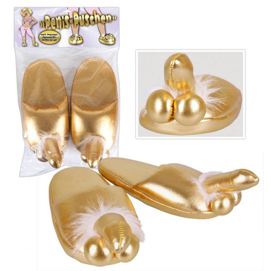Papuci de casa din plus auriu in forma de penis One Size