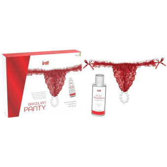 Tanga de dama cu perle si lubrifiant de capsuni Intt Rosu| xtoys.ro