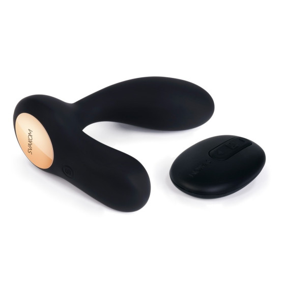 Vibrator unisex prostata si punct G Swakom Vick negru remote 10 cm