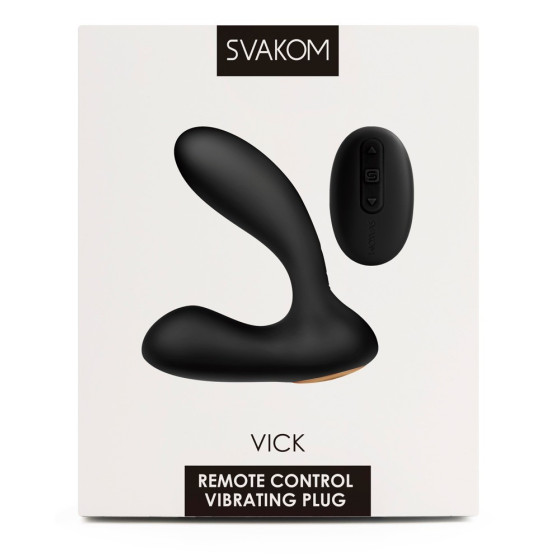 Vibrator unisex prostata si punct G Swakom Vick negru remote 10 cm