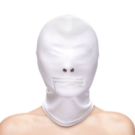 Masca pentru bondage NS Toys Zippered Mouth Hood alba