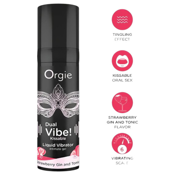 Gel stimulator cu vibratii unisex Orgie Dual Vibe capsuni si gin tonic 15 ml