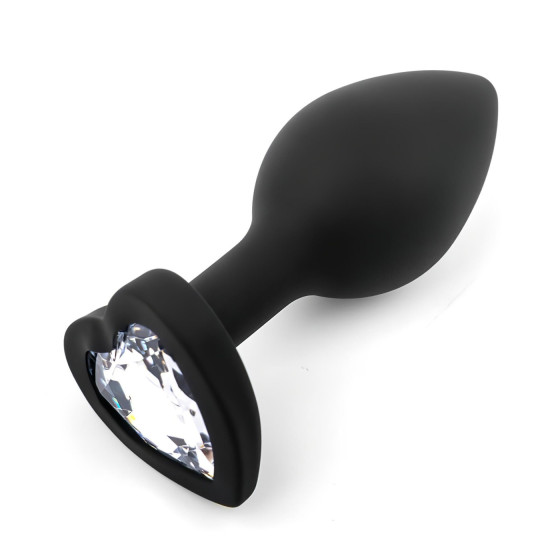 Dop anal silicon negru cu piatra inima alba Sunfo