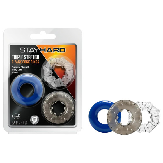Set 3 inele pentru penis Blush Stay Hard Triple Stretch