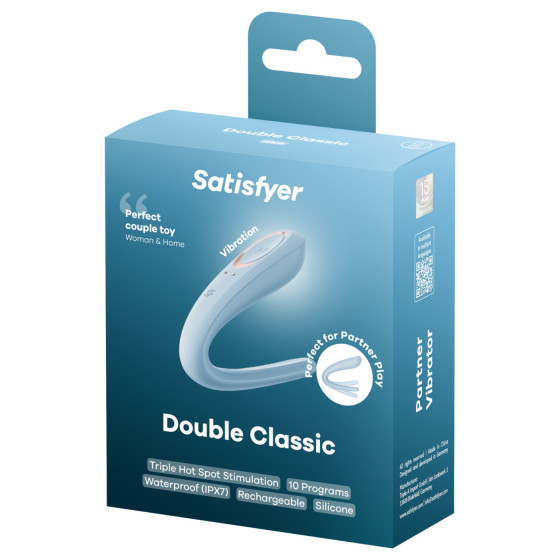 Vibrator pentru cupluri Satisfyer Double Classic albastru IPX7
