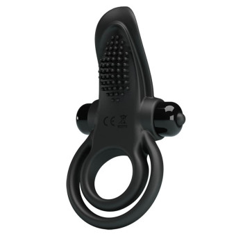 Inel vibrator pentru penis cu stimulator clitoridian Pretty Love negru